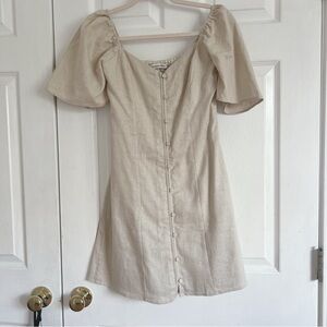 NWT Abercrombie + Fitch Linn Button-Down Fitted Puff Sleeve Dress